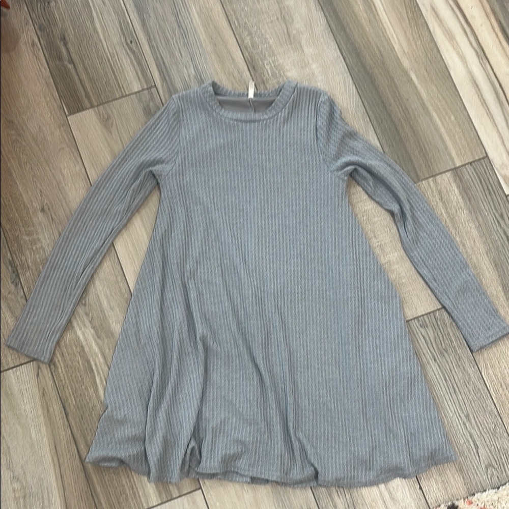 Gray Ribbed Long Sleeve Swing Dress
